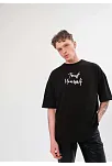Erkek Kısa Kol Yazlık Tişört Bisiklet Yaka Baskılı Oversize T-shirt -  Siyah