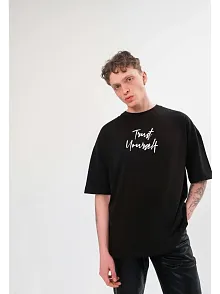 Erkek Kısa Kol Yazlık Tişört Bisiklet Yaka Baskılı Oversize T-shirt -  Siyah
