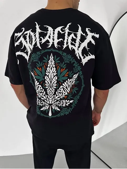 Erkek Baskılı T-shirt Kısa Kol Bisiklet Yaka Regular Fit Rahat Kalıp Günlük Tişört - Siyah