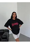 Kadın Kısa Kol Yazlık Tişört Bisiklet Yaka Los Angeles Baskılı T-shirt - Siyah