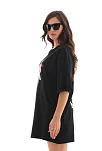 Kadın Baskılı T-shirt Kısa Kol Bisiklet Yaka Regular Fit Rahat Kalıp Günlük Tişört -siyah
