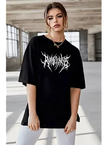 Kadın Baskılı T-shirt Kısa Kol Bisiklet Yaka Oversize Rahat Kalıp Günlük Tişört   - Siyah