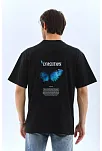 Erkek Kısa Kol Yazlık Tişört Bisiklet Yaka Kelebek Baskılı  T-shirt - Siyah