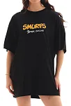 Kadın Kısa Kol Yazlık Tişört Bisiklet Yaka Baskılı Oversize T-shirt - Siyah