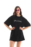 Kadın Baskılı T-shirt Kısa Kol Bisiklet Yaka Oversize Rahat Kalıp Günlük Tişört - Siyah
