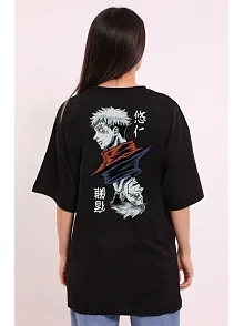 Kadın Kısa Kol Yazlık Tişört Bisiklet Yaka Baskılı Oversize T-shirt - Siyah