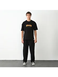 Erkek Baskılı T-shirt Kısa Kol Bisiklet Yaka Regular Fit Rahat Kalıp Günlük Tişört - Siyah