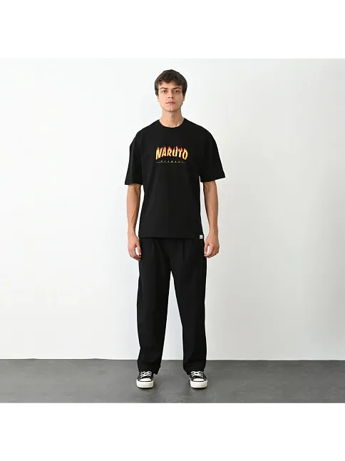 Erkek Baskılı T-shirt Kısa Kol Bisiklet Yaka Regular Fit Rahat Kalıp Günlük Tişört - Siyah