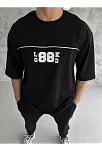 Erkek Kısa Kol Yazlık Tişört Bisiklet Yaka Baskılı Oversize T-shirt - Siyah