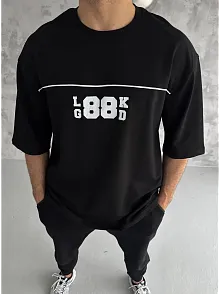 Erkek Kısa Kol Yazlık Tişört Bisiklet Yaka Baskılı Oversize T-shirt - Siyah