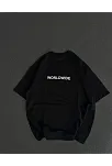 Kadın Baskılı T-shirt Kısa Kol Bisiklet Yaka Oversize Rahat Kalıp Günlük Tişört   - Siyah