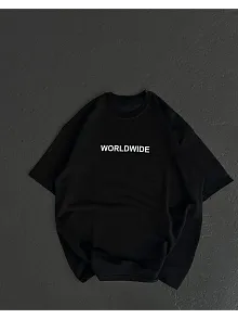 Kadın Baskılı T-shirt Kısa Kol Bisiklet Yaka Oversize Rahat Kalıp Günlük Tişört   - Siyah