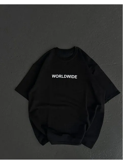 Kadın Baskılı T-shirt Kısa Kol Bisiklet Yaka Oversize Rahat Kalıp Günlük Tişört   - Siyah