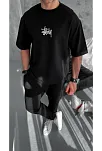 Erkek Kısa Kol Yazlık Tişört Bisiklet Yaka Baskılı Oversize T-shirt - Siyah