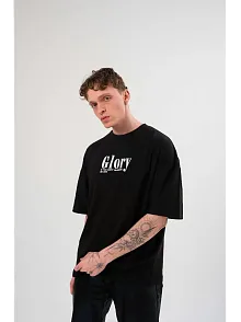 Erkek Kısa Kol Yazlık Tişört Bisiklet Yaka Baskılı Oversize T-shirt -  Siyah