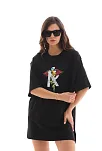 Kadın Baskılı T-shirt Kısa Kol Bisiklet Yaka Regular Fit Rahat Kalıp Günlük Tişört -siyah