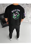 Erkek Kısa Kol Tişört Bisiklet Yaka W Wildone Baskılı T-shirt - Siyah