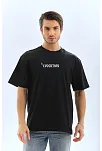 Erkek Kısa Kol Yazlık Tişört Bisiklet Yaka Kelebek Baskılı  T-shirt - Siyah
