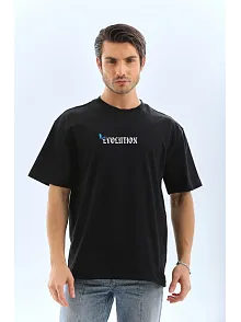 Erkek Kısa Kol Yazlık Tişört Bisiklet Yaka Kelebek Baskılı  T-shirt - Siyah