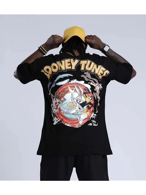 Erkek Kısa Kol Yazlık Tişört Bisiklet Yaka Baskılı Oversize T-shirt - Siyah