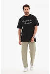 Erkek Kısa Kol Yazlık Tişört Bisiklet Yaka Baskılı Oversize T-shirt - Siyah