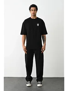 Erkek Kısa Kol Yazlık Tişört Bisiklet Yaka Baskılı Oversize T-shirt - Siyah