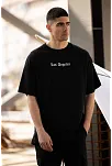 Erkek Kısa Kol Yazlık Tişört Bisiklet Yaka Baskılı Oversize T-shirt - Siyah