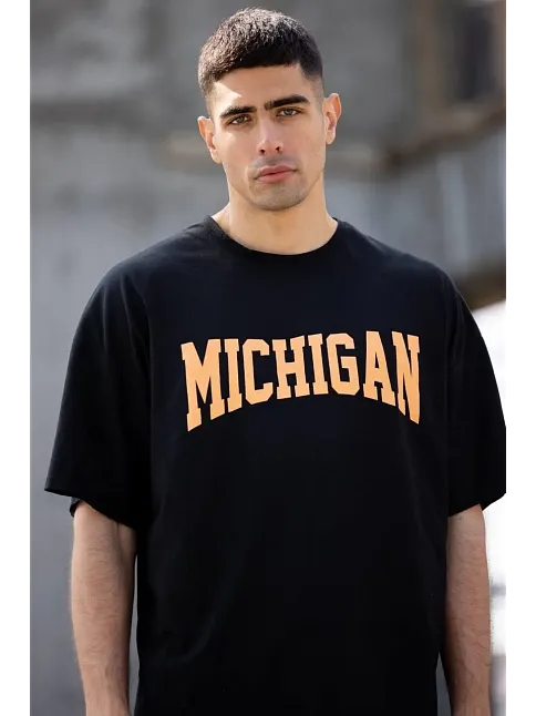 Erkek Baskılı T-shirt Kısa Kol Bisiklet Yaka Regular Fit Rahat Kalıp Günlük Tişört - Siyah