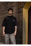 Erkek Kısa Kol Yazlık Tişört Bisiklet Yaka Baskılı Oversize T-shirt - Siyah