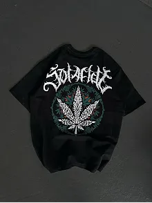 Kadın Baskılı T-shirt Kısa Kol Bisiklet Yaka Oversize Rahat Kalıp Günlük Tişört   - Siyah