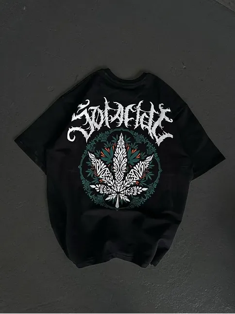 Kadın Baskılı T-shirt Kısa Kol Bisiklet Yaka Oversize Rahat Kalıp Günlük Tişört   - Siyah