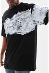 Erkek  Bisiklet Yaka Baskılı Oversize T-shirt - Siyah