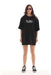 Kadın Kısa Kol Yazlık Tişört Bisiklet Yaka Baskılı Oversize T-shirt - Siyah
