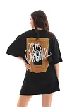 Kadın Baskılı T-shirt Kısa Kol Bisiklet Yaka Oversize Rahat Kalıp Tişört - Siyah