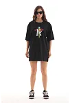 Kadın Baskılı T-shirt Kısa Kol Bisiklet Yaka Regular Fit Rahat Kalıp Günlük Tişört -siyah