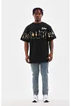 Erkek Kısa Kol Yazlık Tişört Bisiklet Yaka Baskılı Oversize T-shirt - Siyah
