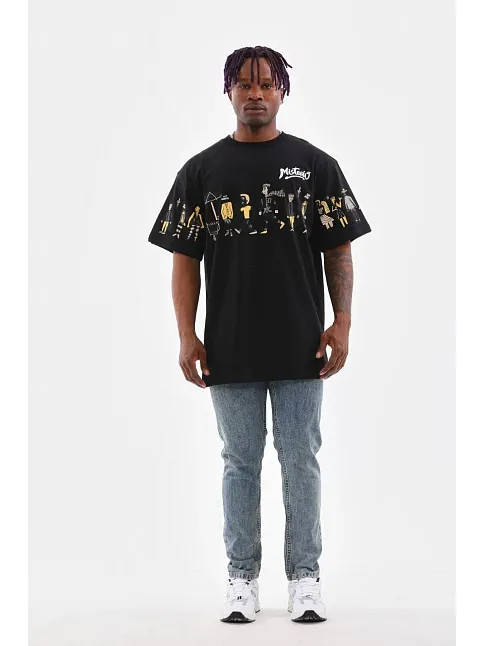 Erkek Kısa Kol Yazlık Tişört Bisiklet Yaka Baskılı Oversize T-shirt - Siyah