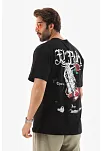 Erkek Kısa Kol Yazlık Tişört Bisiklet Yaka Baskılı Oversize T-shirt - Siyah