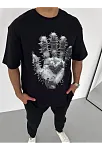 Erkek Baskılı T-shirt Kısa Kol Bisiklet Yaka Regular Fit Rahat Kalıp Günlük Tişört - Siyah