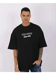 Erkek Kısa Kol Yazlık Tişört Bisiklet Yaka Baskılı Oversize T-shirt - Siyah