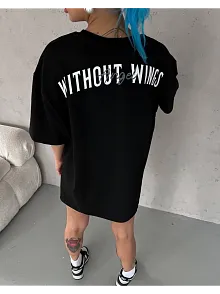 Kadın Kısa Kol Yazlık Tişört Bisiklet Yaka Baskılı Oversize T-shirt -  Siyah