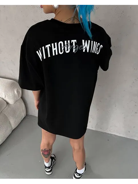 Kadın Kısa Kol Yazlık Tişört Bisiklet Yaka Baskılı Oversize T-shirt -  Siyah