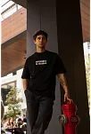 Erkek Kısa Kol Yazlık Tişört Bisiklet Yaka Baskılı Oversize T-shirt - Siyah
