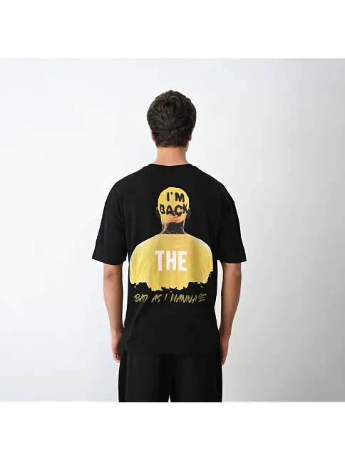 Erkek Baskılı T-shirt Kısa Kol Bisiklet Yaka Regular Fit Rahat Kalıp Günlük Tişört - Siyah