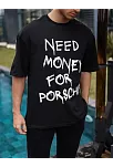 Erkek Tişört Bisiklet Yaka Baskılı Kısa Kol Oversize T-shirt - Siyah