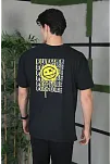 Erkek Kısa Kol Yazlık Tişört Bisiklet Yaka Baskılı Oversize T-shirt - Siyah