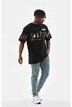Erkek Kısa Kol Yazlık Tişört Bisiklet Yaka Baskılı Oversize T-shirt - Siyah