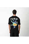 Erkek Kısa Kol Yazlık Tişört Bisiklet Yaka Baskılı Oversize T-shirt - Siyah