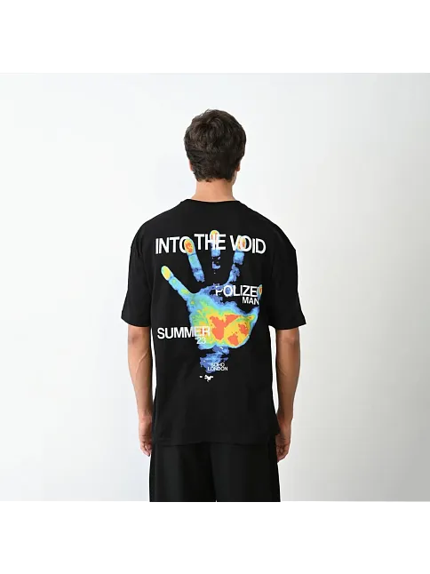 Erkek Kısa Kol Yazlık Tişört Bisiklet Yaka Baskılı Oversize T-shirt - Siyah