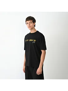 Erkek Baskılı T-shirt Kısa Kol Bisiklet Yaka Regular Fit Rahat Kalıp Günlük Tişört - Siyah